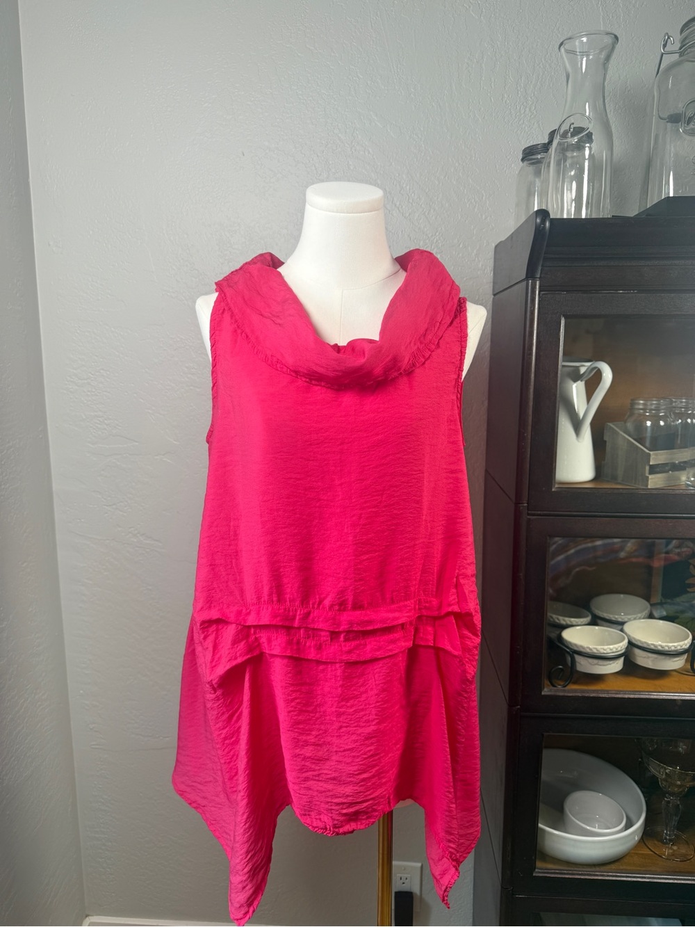 Fenini Pink Boho Sleeveless Cowl Neck Tunic Dress Pockets Made in USA Size S